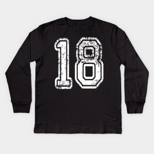 Number 18 Grungy in white Kids Long Sleeve T-Shirt